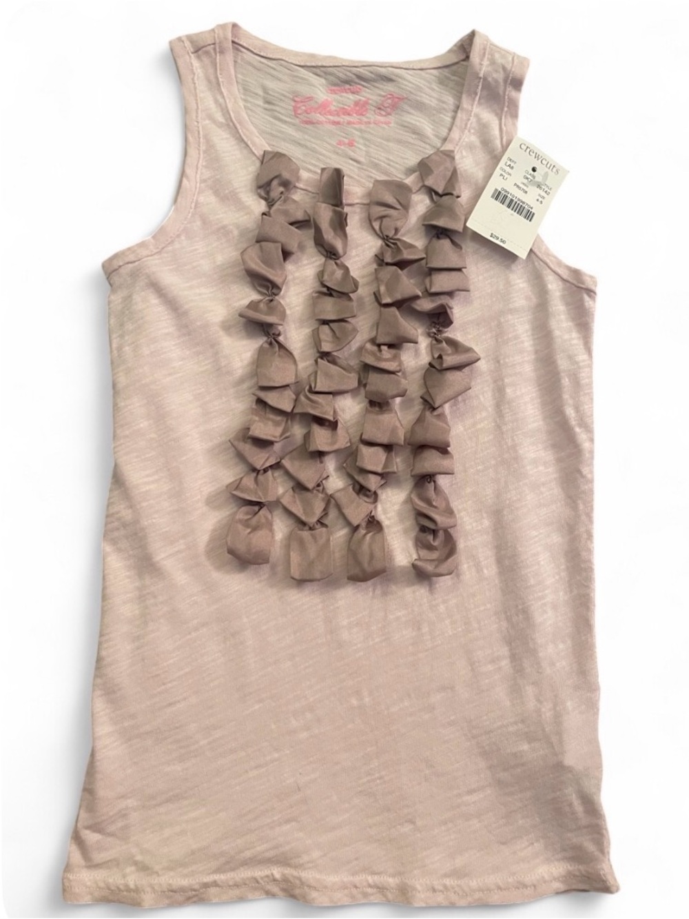 NWT Crewcuts Light Pink/ Purple Tank Top with Ruffles on Front Girls Size 4/5